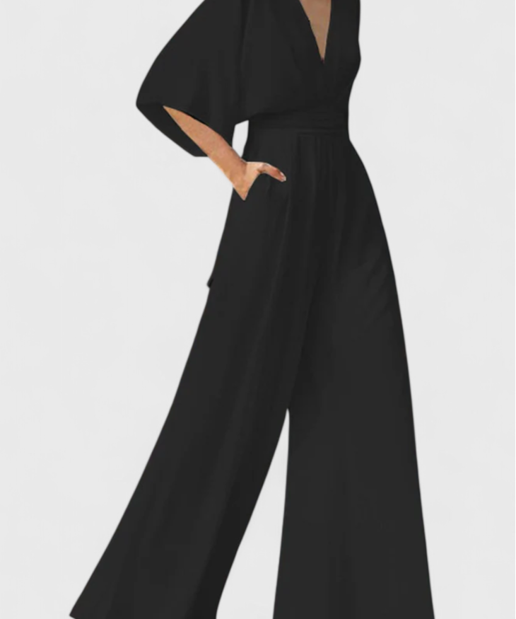 Isaura Eleganter Langer Jumpsuit mit Weitem Bein und V-Ausschnitt