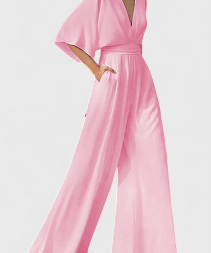 Isaura Eleganter Langer Jumpsuit mit Weitem Bein und V-Ausschnitt