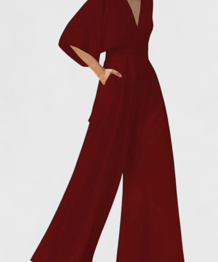Isaura Eleganter Langer Jumpsuit mit Weitem Bein und V-Ausschnitt