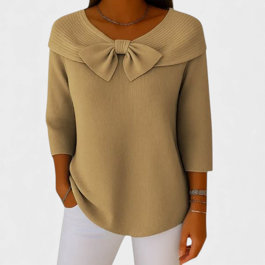 Selena – Damenpullover mit Schleife und Rundhalsausschnitt