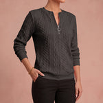 Kerstin - Damen Zip-Pullover mit Zopfmuster – Schwarz – 4