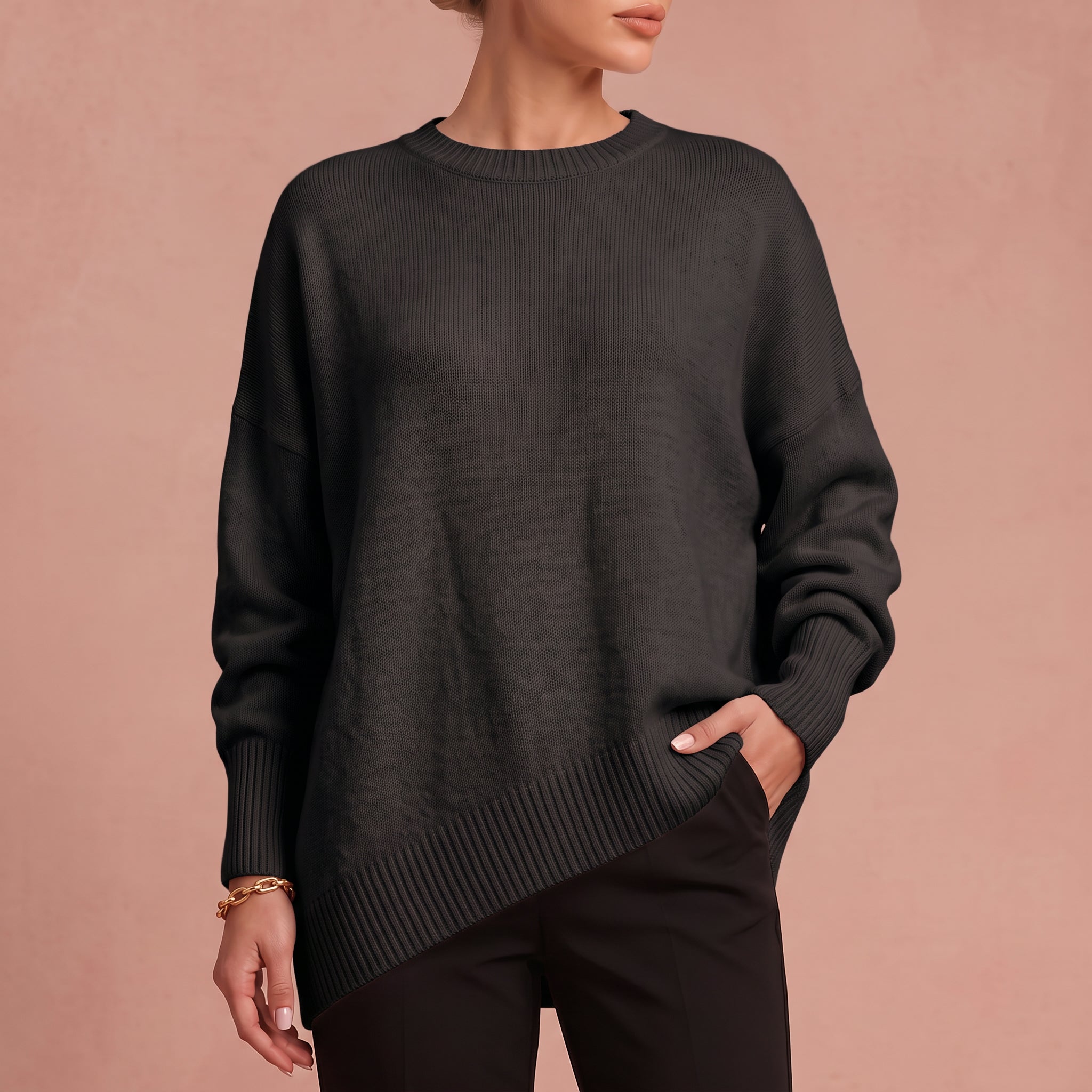 Essenz | Raffinierter Wollmischpullover – Schwarz – 4