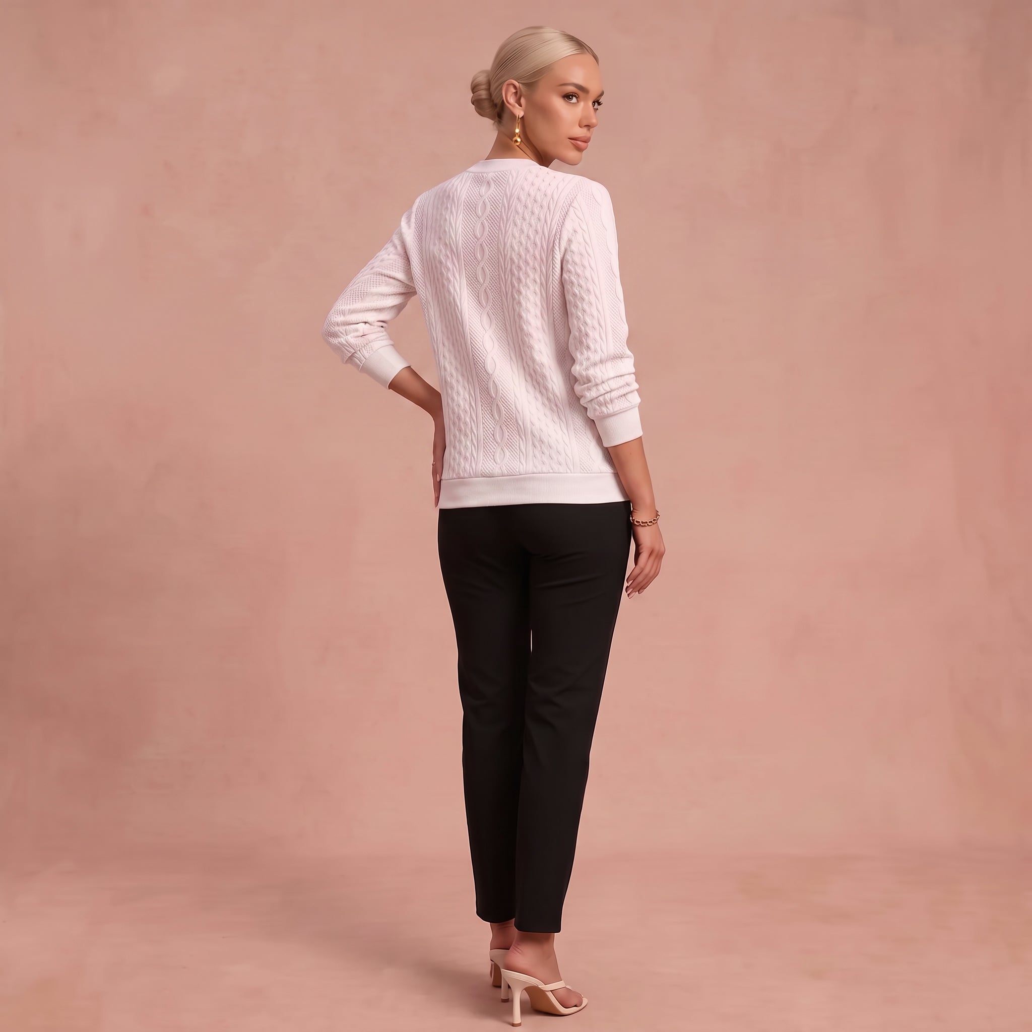 Kerstin - Damen Zip-Pullover mit Zopfmuster – Weiß – 2