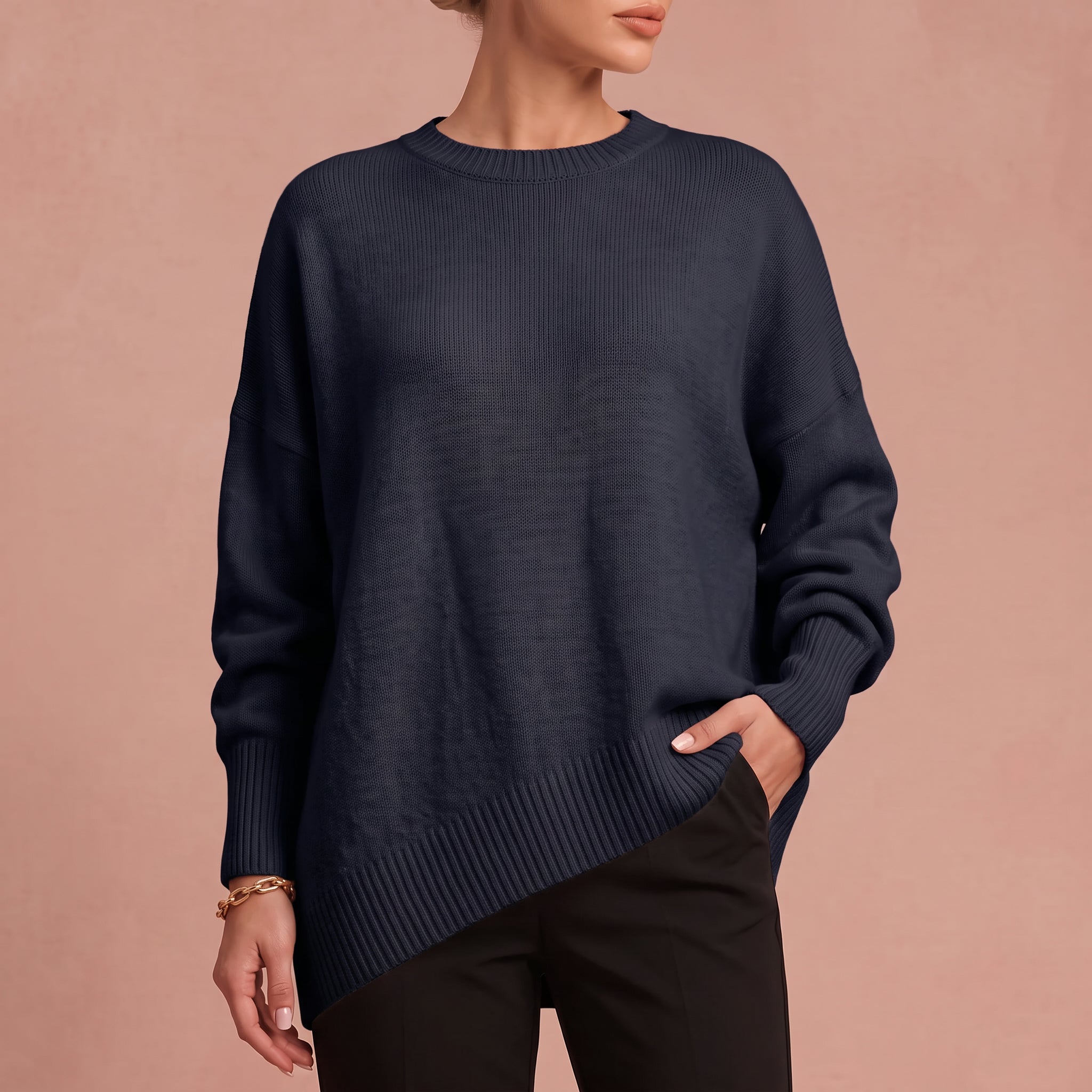 Essenz | Raffinierter Wollmischpullover – Marineblau – 4