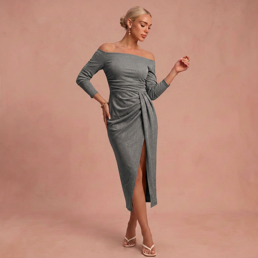 Henriette - Schickes Kleid mit schulterfreien Trägern – Grau – 1