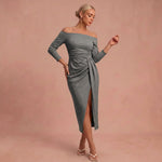 Henriette - Schickes Kleid mit schulterfreien Trägern – Grau – 1