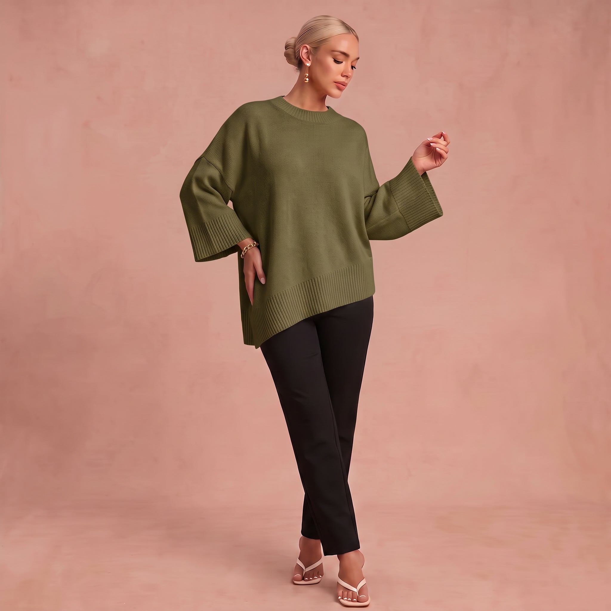 Essenz | Raffinierter Wollmischpullover – Olivgrün – 1