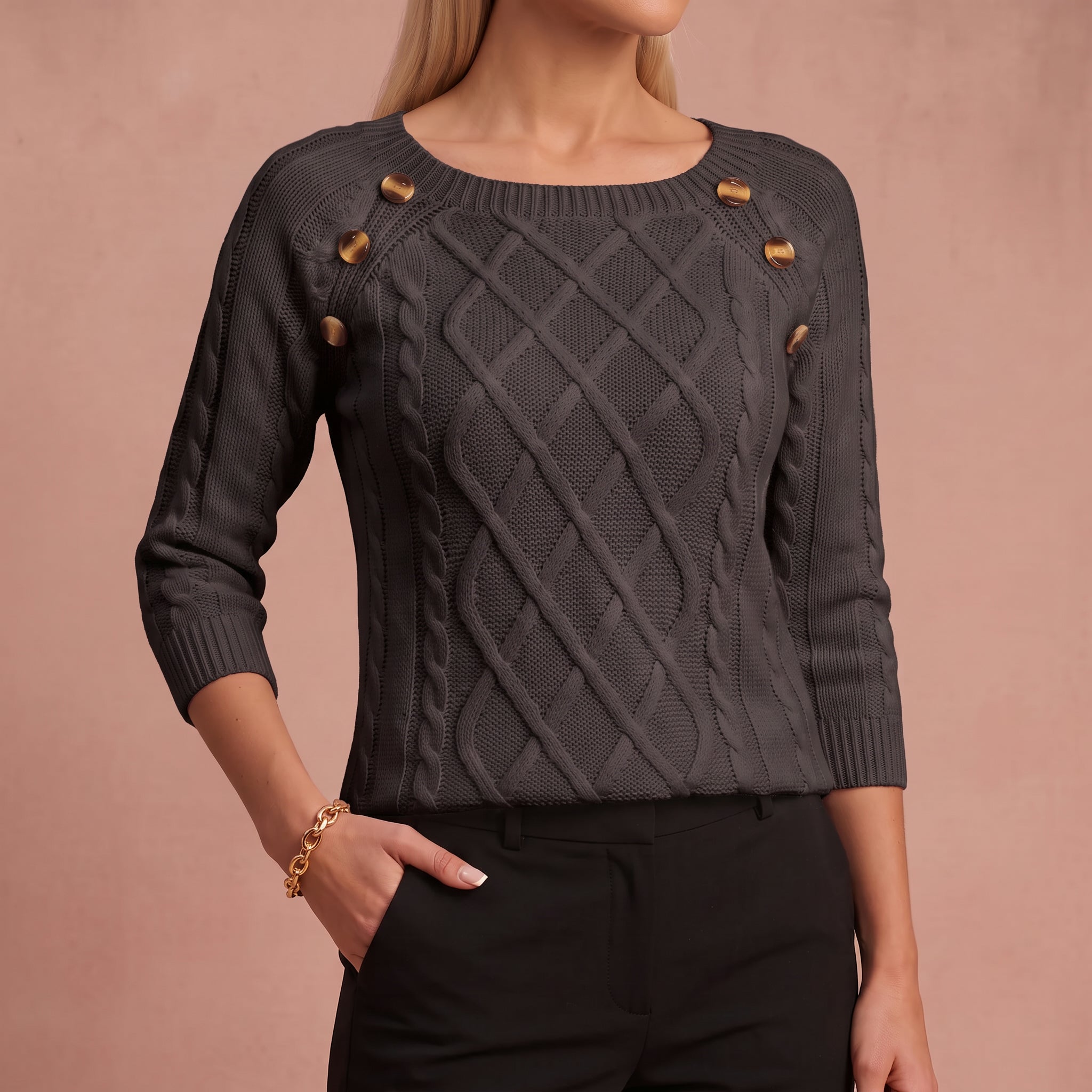 Lotta - Klassischer und Bequemer Pullover – Dunkelgrau – 4