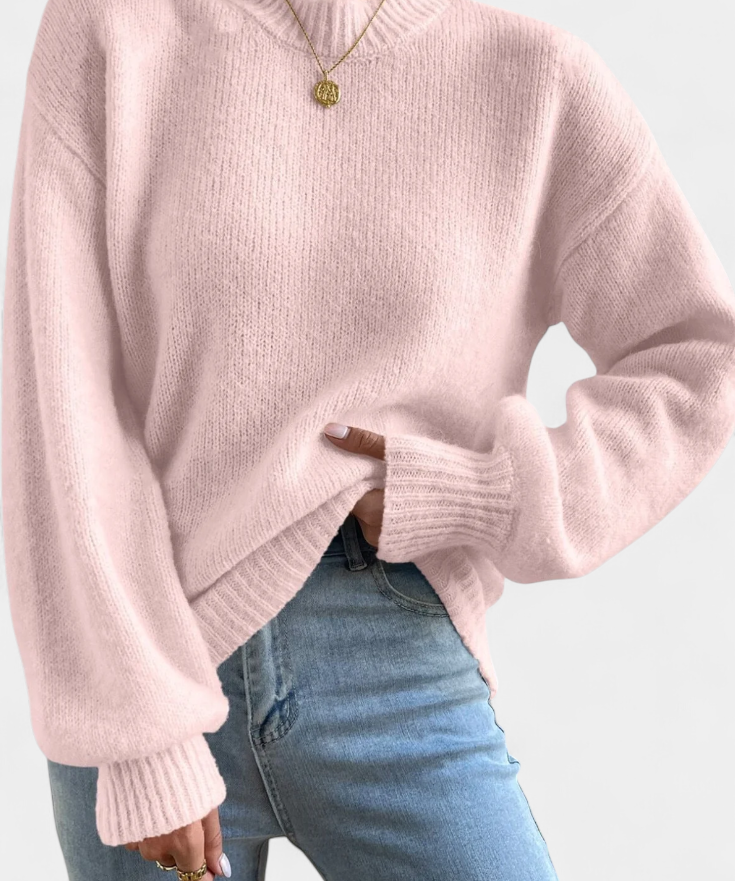 Emma Rundhals-Pullover mit Ballonärmeln