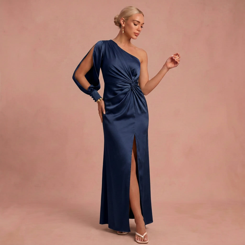Senta | Maxi-Kleid Drapiert – Marineblau – 1