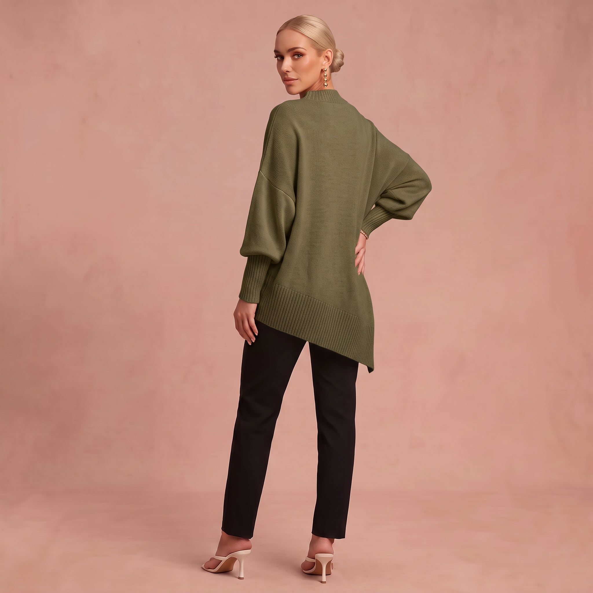Essenz | Raffinierter Wollmischpullover – Olivgrün – 2