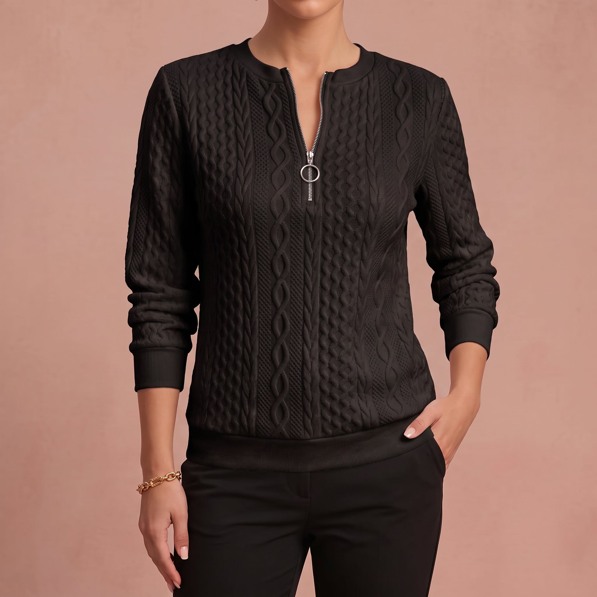 Marie-Luise - Vielseitiger Herbstpullover – Schwarz – 4