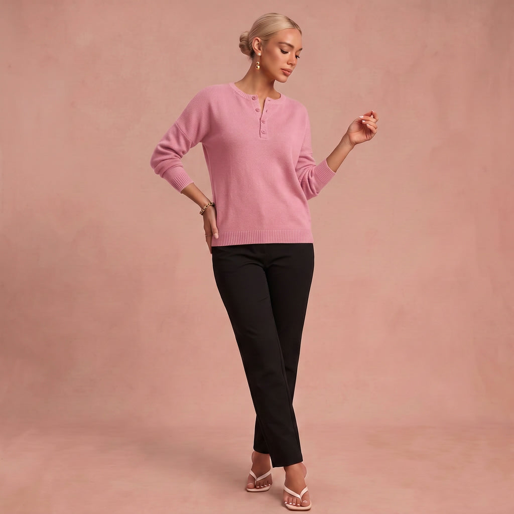 Lina | Gestrickter Pullover mit Knöpfen – Rosa – 1