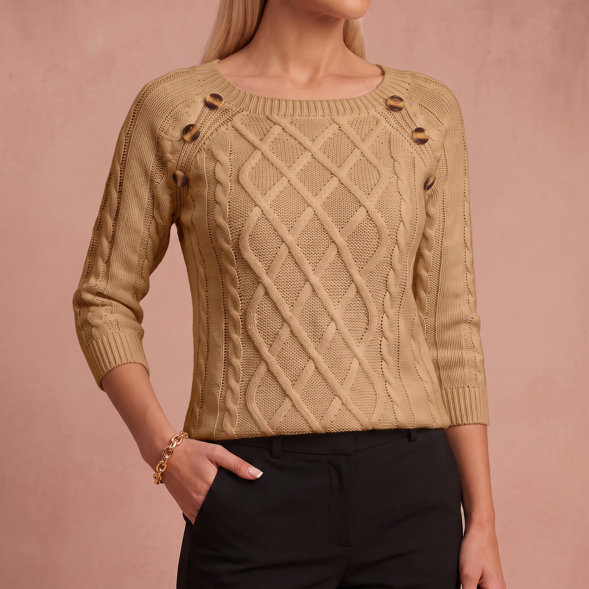 Lotta - Klassischer und Bequemer Pullover – Khaki – 4