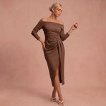 Henriette - Schickes Kleid mit schulterfreien Trägern – Braun – 1