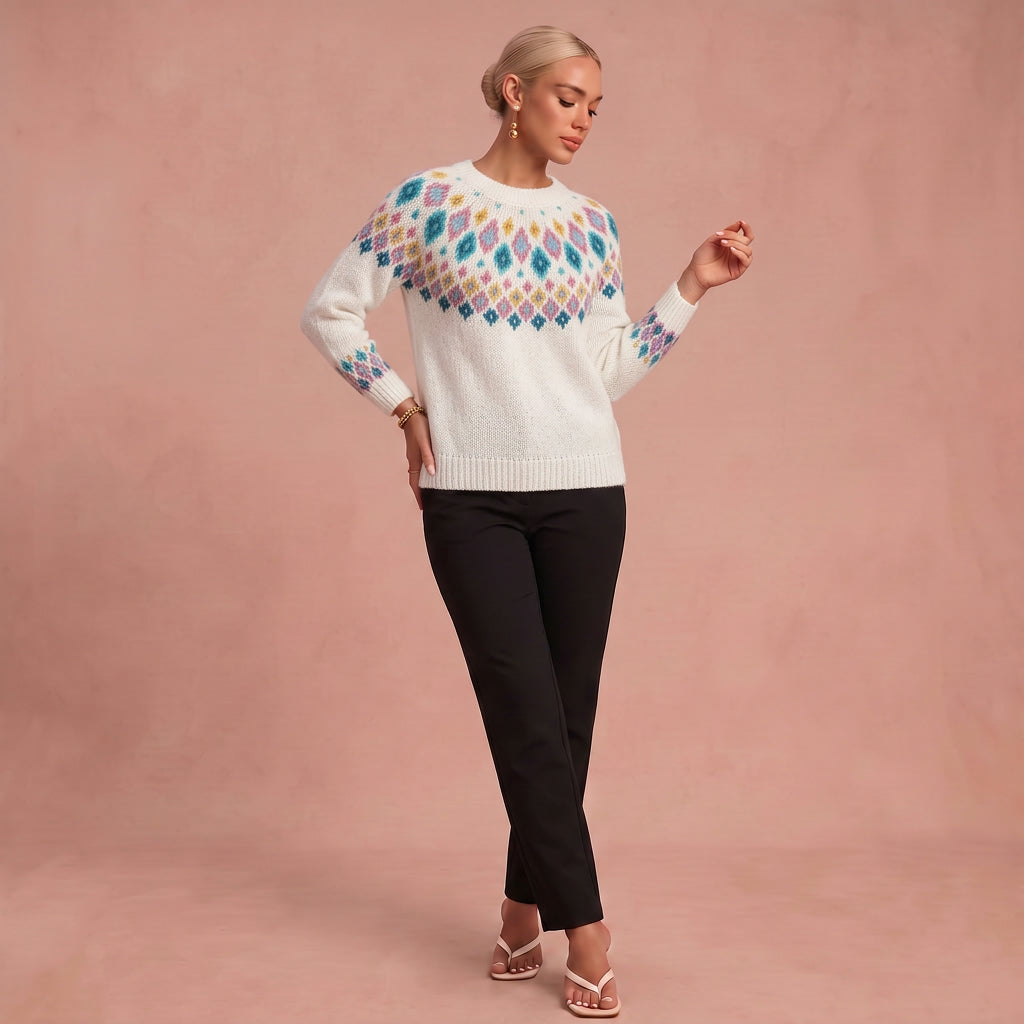 Karin - Lässiger und Bequemer Pullover – Weiß – 1