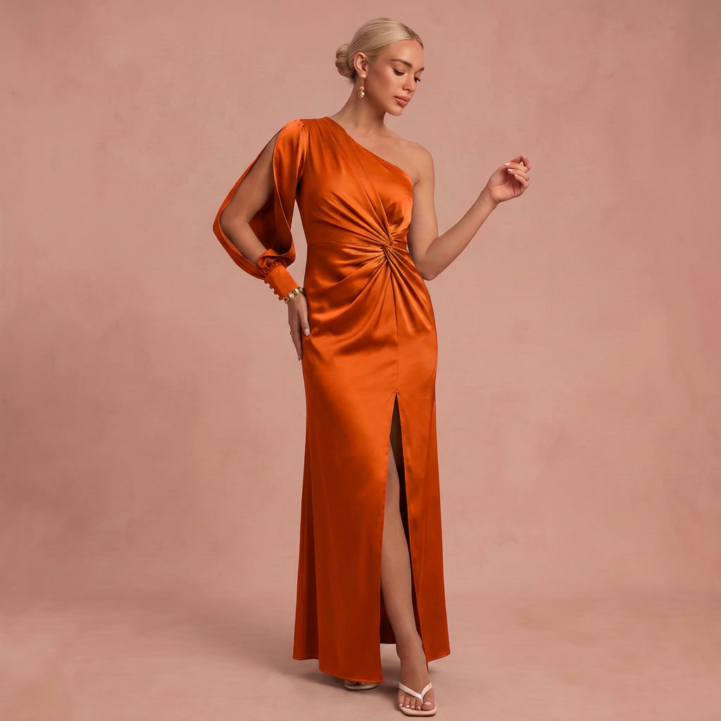 Senta | Maxi-Kleid Drapiert – Orange – 1
