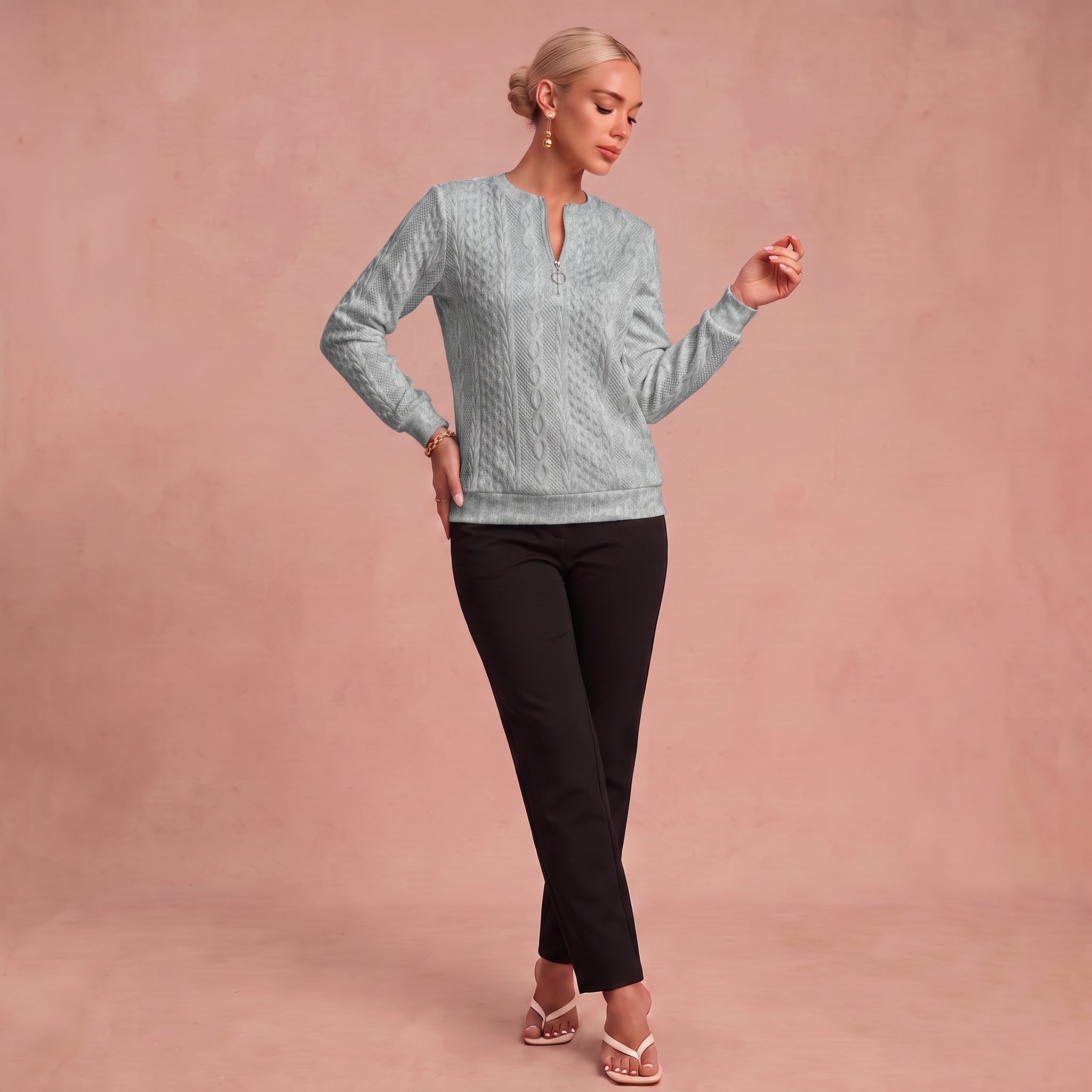 Marie-Luise - Vielseitiger Herbstpullover – Grau – 1