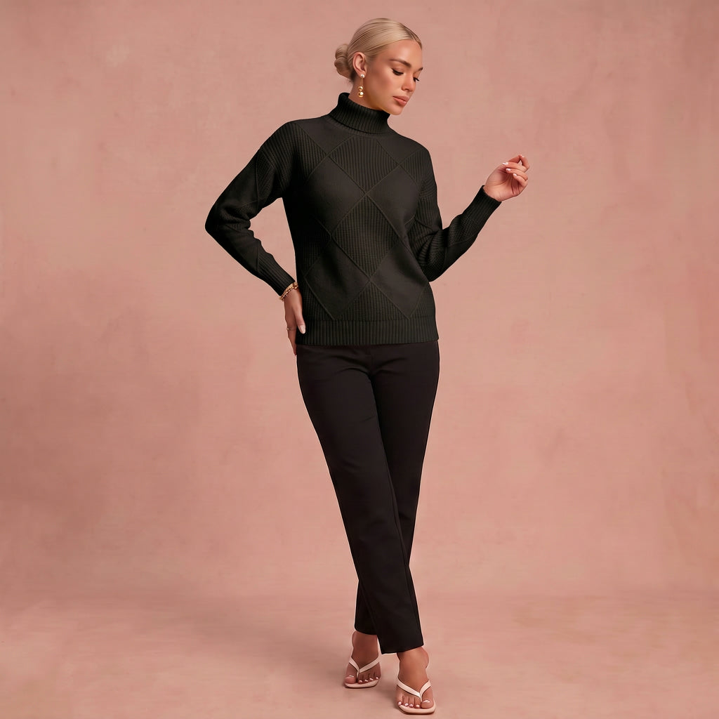 Melanie - Bequemer Rollkragenpullover – Schwarz – 1
