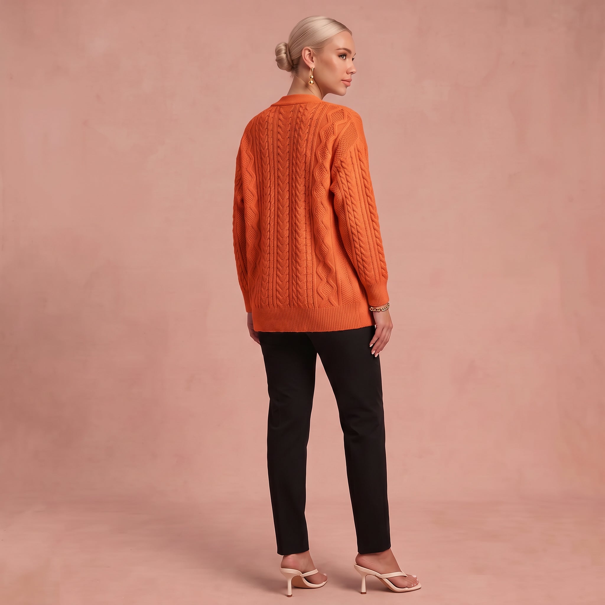 Senta | Gestrickte Strickjacke – Orange – 3