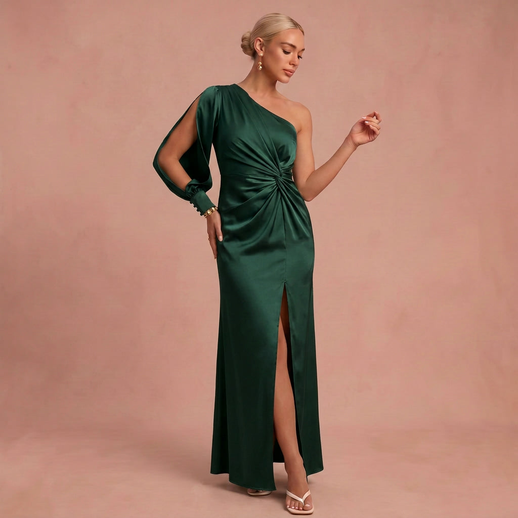 Senta | Maxi-Kleid Drapiert – Dunkelgrün – 1