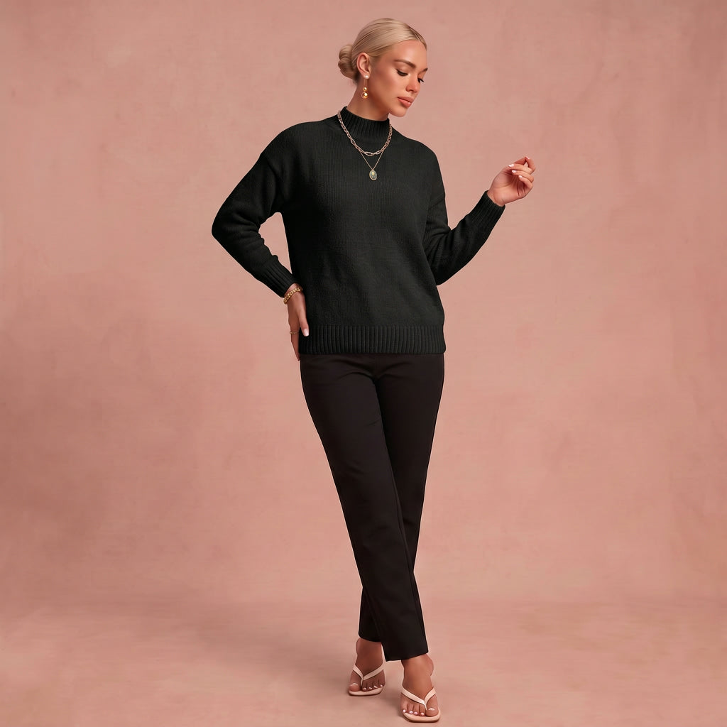 Christa – Gemütlicher Strickpullover – Schwarz – 1