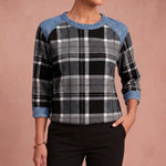 Annika | Pullover mit Denim-Details – Schwarz – 4
