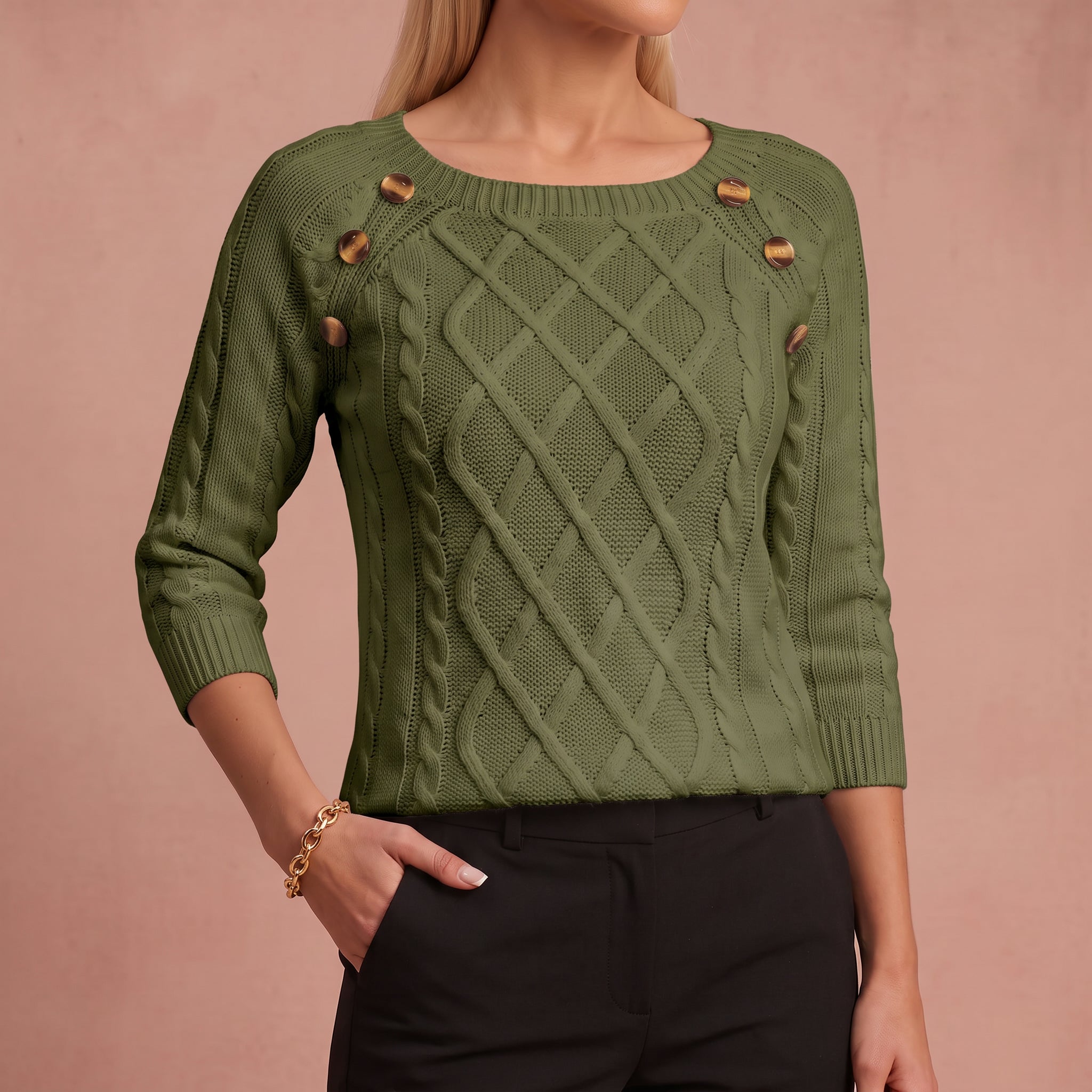 Lotta - Klassischer und Bequemer Pullover – Grün – 4