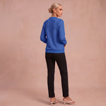 Kerstin - Damen Zip-Pullover mit Zopfmuster – Blau – 3