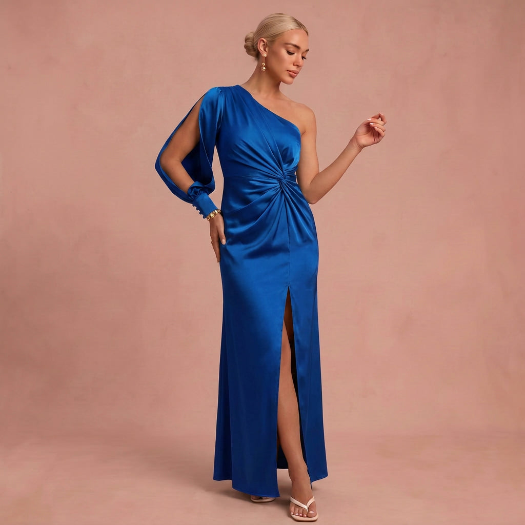 Senta | Maxi-Kleid Drapiert – Blau – 1