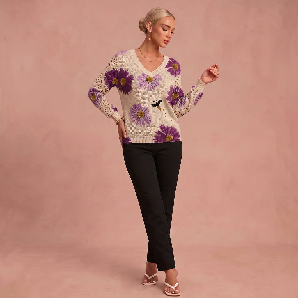 Theresa Elegantes Top mit floralem Dessin – Lila – 1