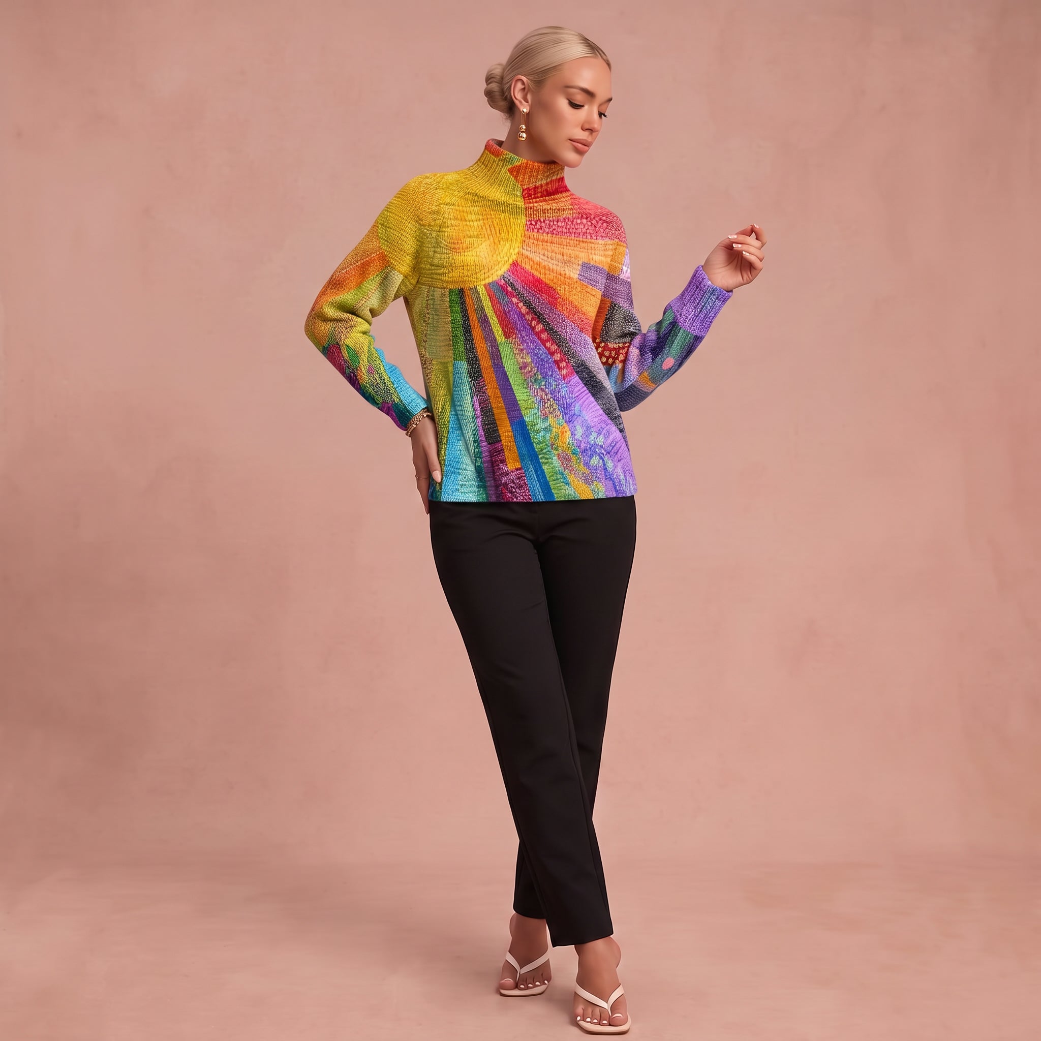 Hochkragenpullover mit lebhaftem Muster – 1
