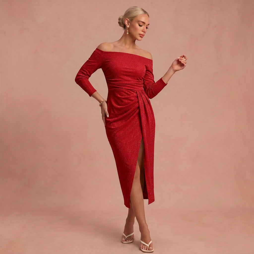 Henriette - Schickes Kleid mit schulterfreien Trägern – Rot – 1