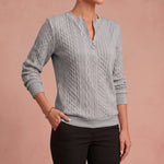 Kerstin - Damen Zip-Pullover mit Zopfmuster – Grau – 4