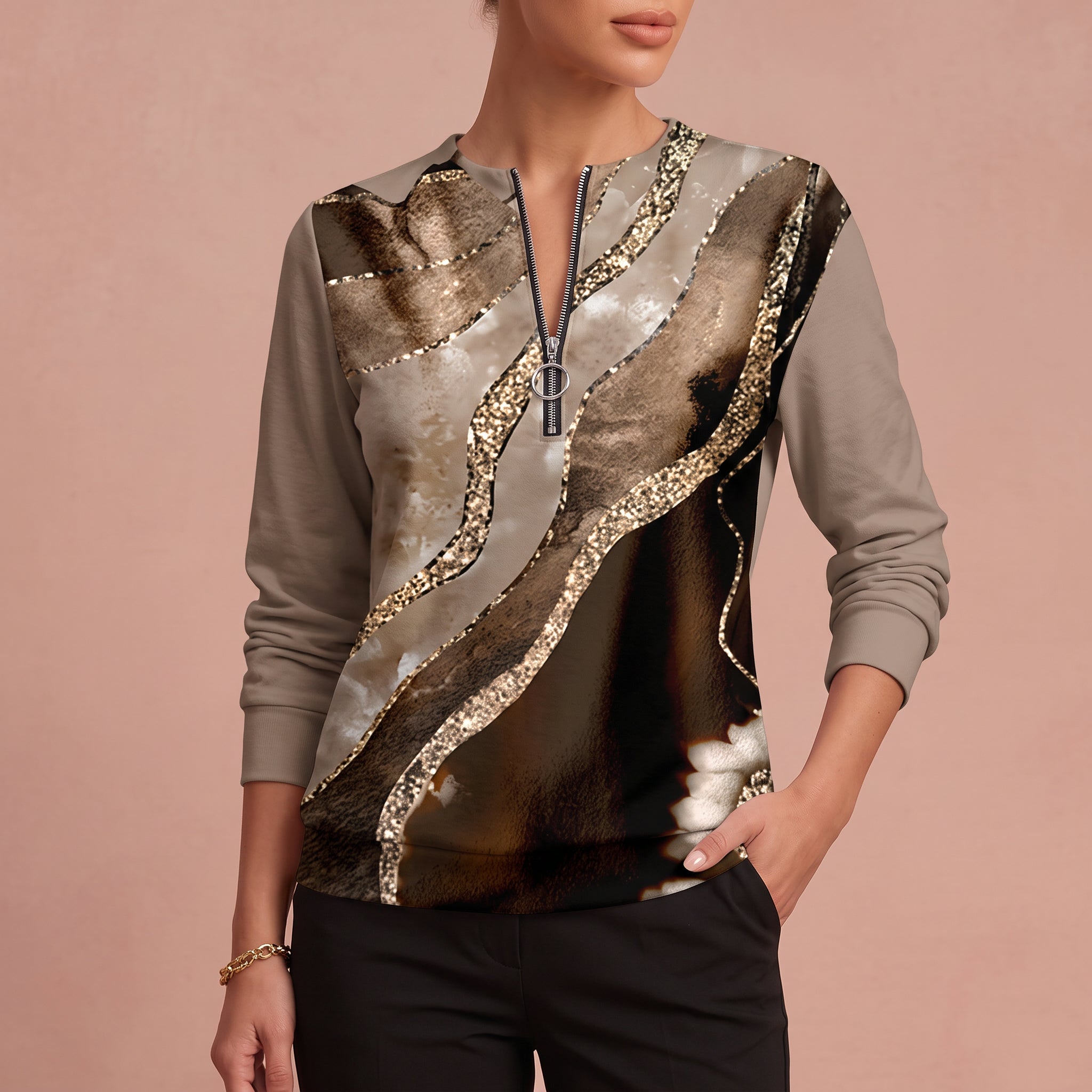 Gabriele | Zip-Up Pullover mit Print – 4