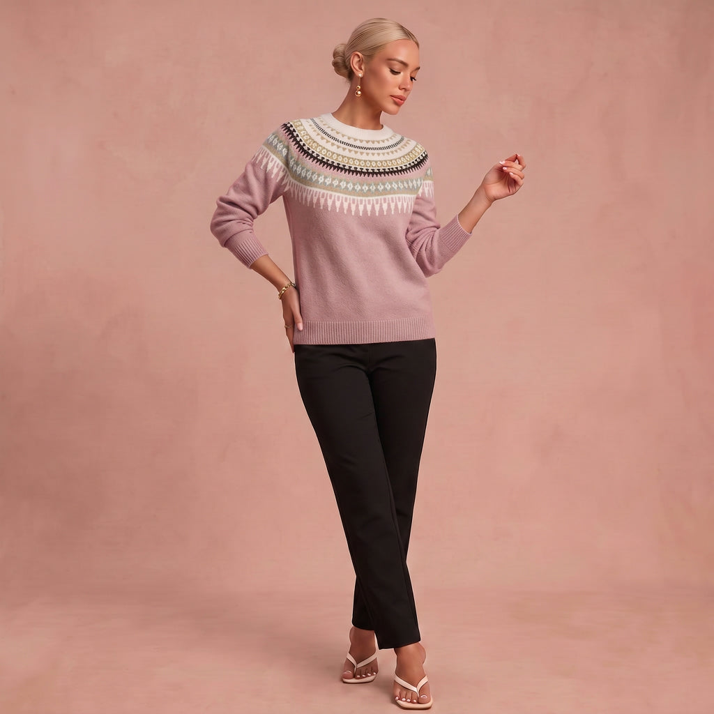 Lena - Gemütlicher und warmer täglicher Strickpullover – Rosa – 1
