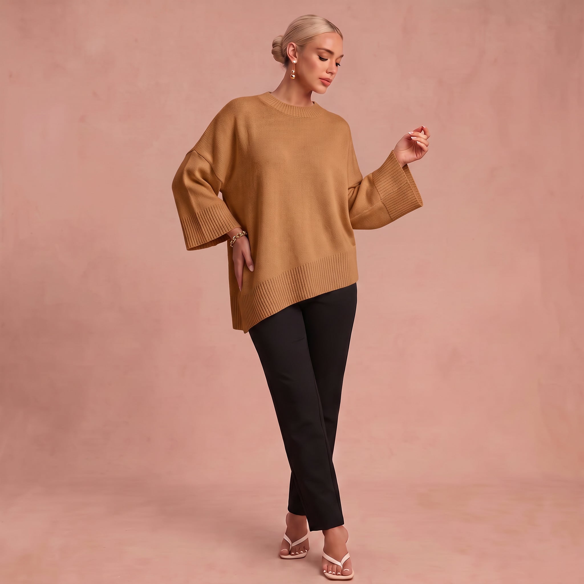 Essenz | Raffinierter Wollmischpullover – Braun – 1