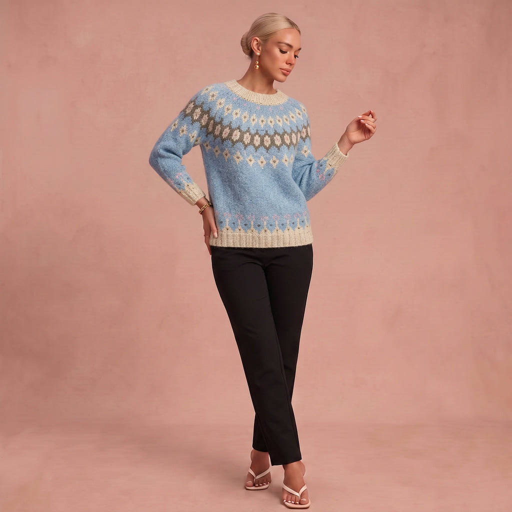 Karin - Lässiger und Bequemer Pullover – Himmelblau – 1