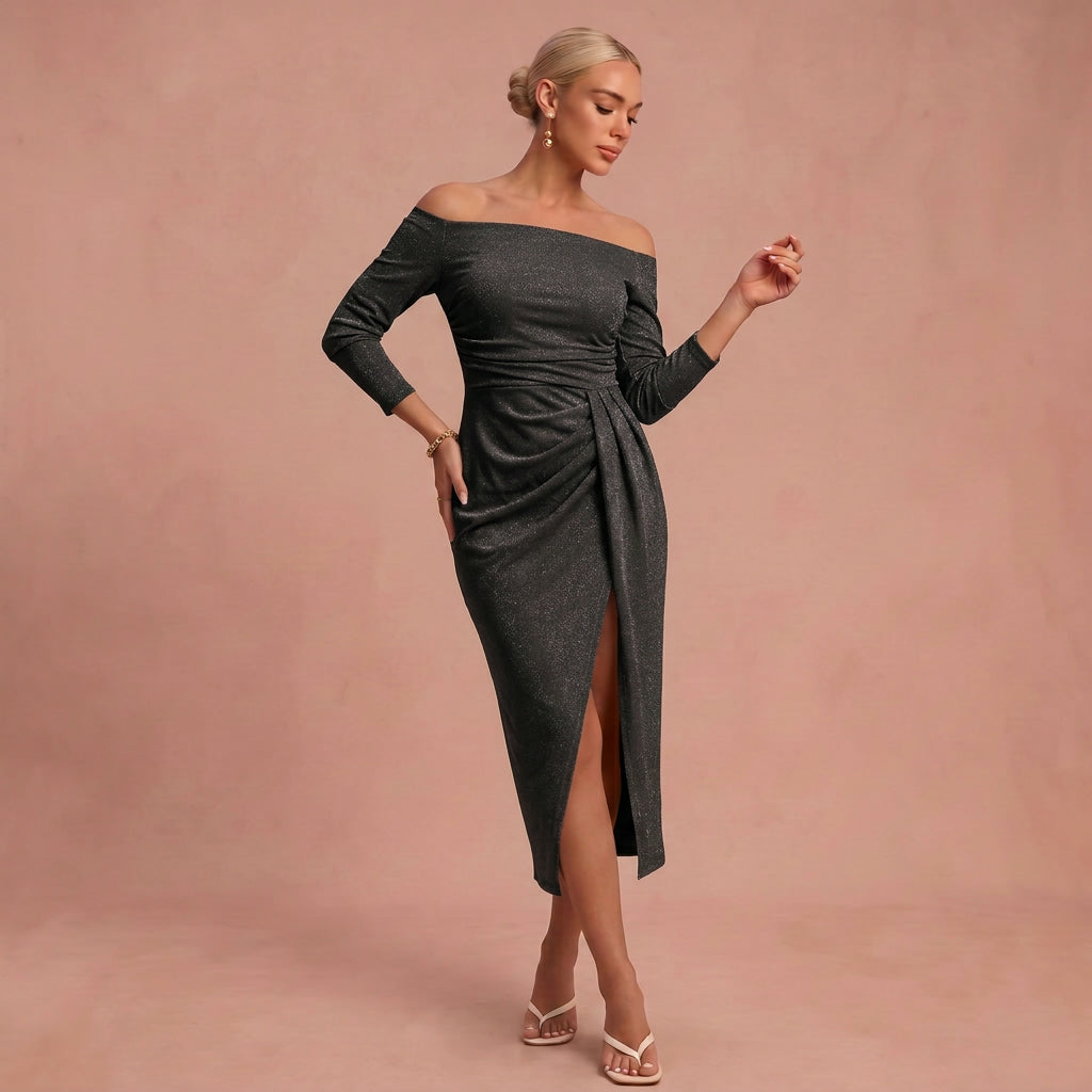 Henriette - Schickes Kleid mit schulterfreien Trägern – Schwarz – 1