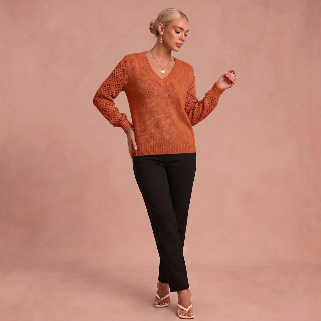 Martha - V-Ausschnitt Pullover Couture – Orange/Rot – 1