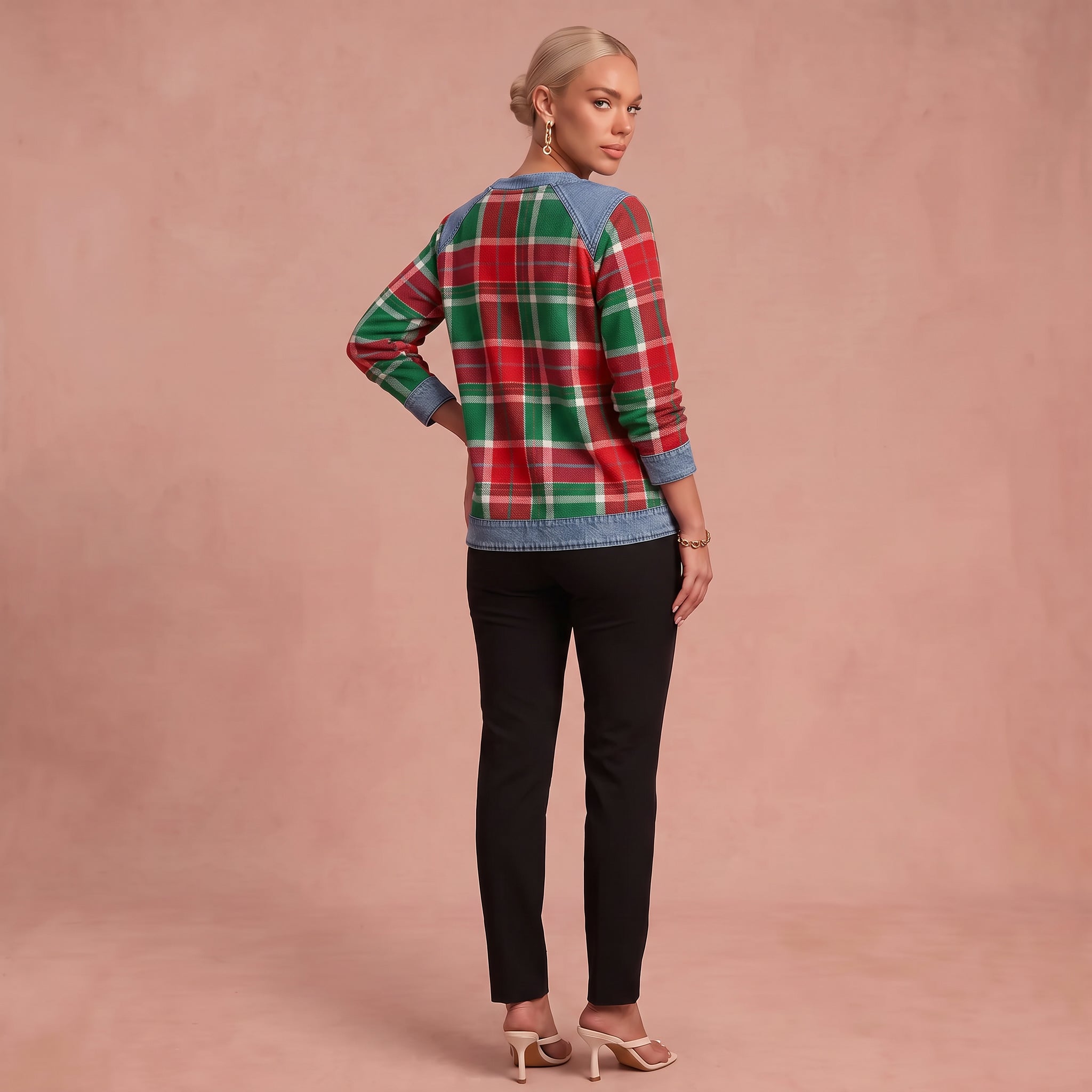 Annika | Pullover mit Denim-Details – Rot – 2