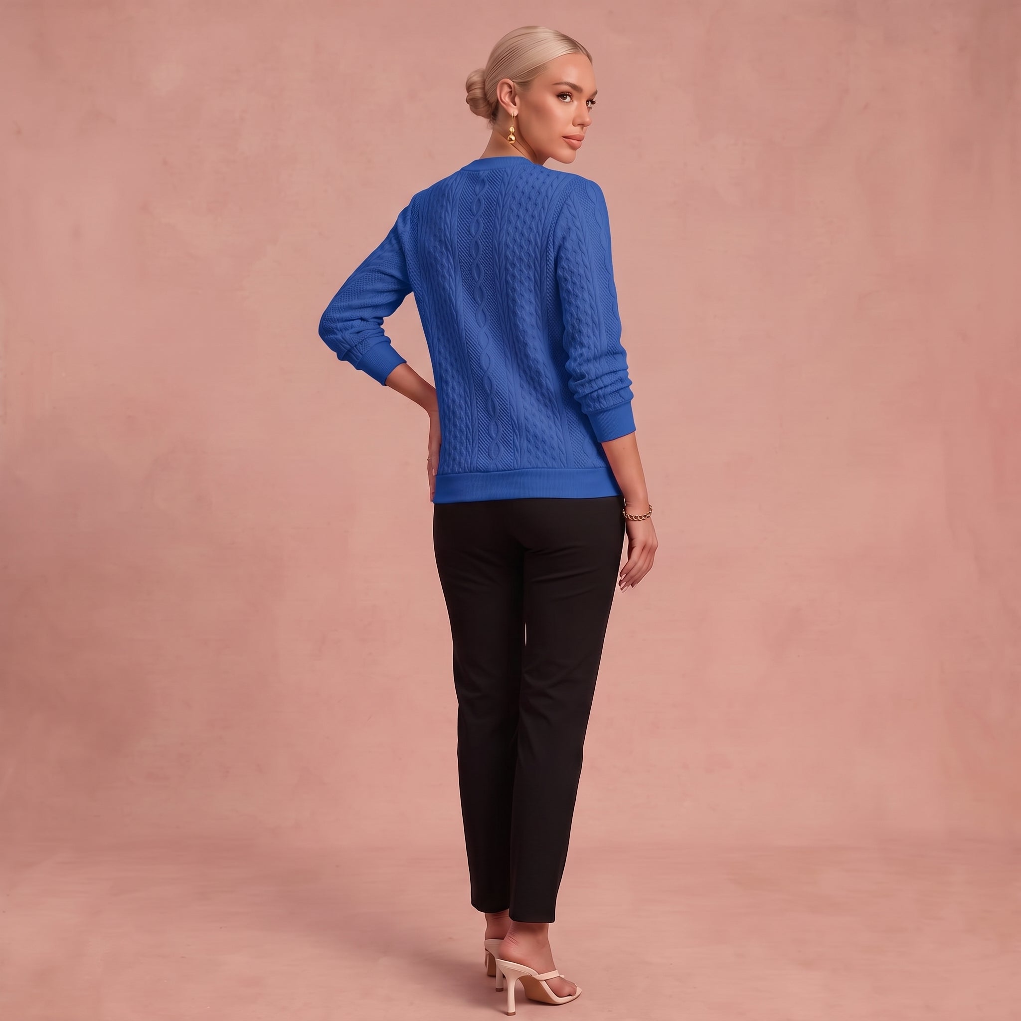Kerstin - Damen Zip-Pullover mit Zopfmuster – Blau – 2