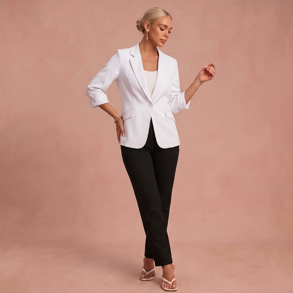 Moderner Linien Blazer – Weiß – 1