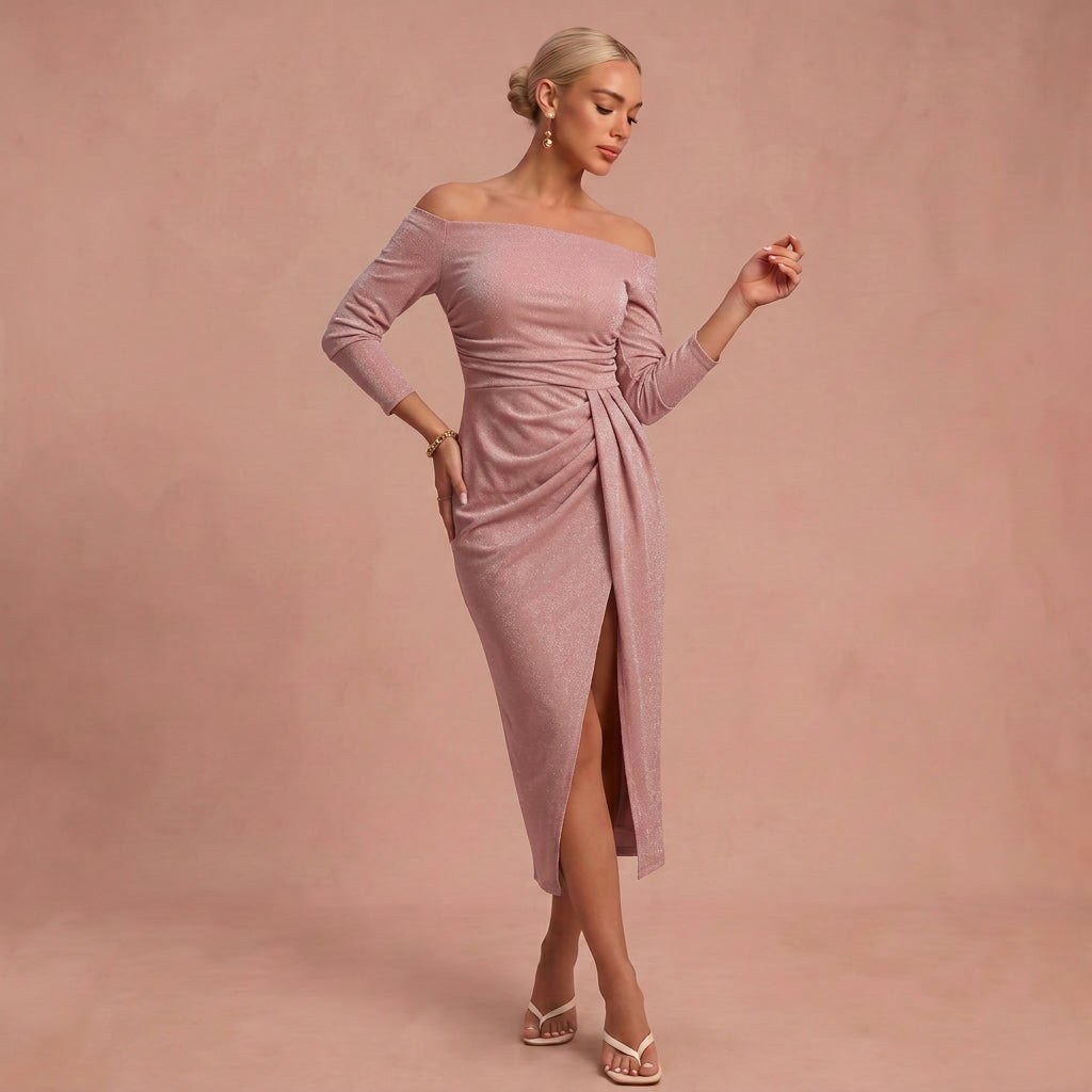 Henriette - Schickes Kleid mit schulterfreien Trägern – Rosa – 1