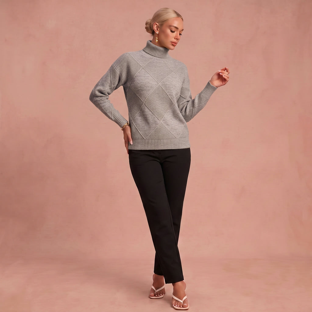 Melanie - Bequemer Rollkragenpullover – Grau – 1