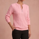Kerstin – Damen Zip-Pullover mit Zopfmuster – 4