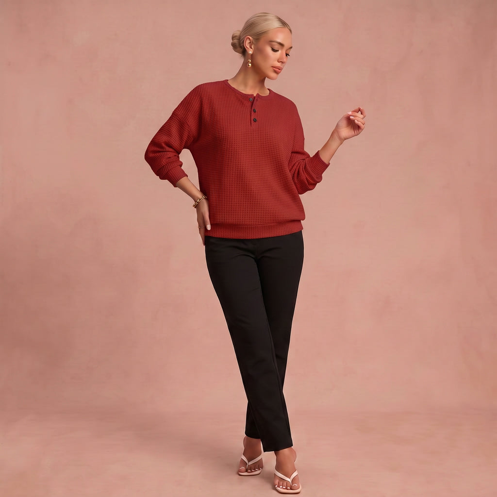 Annemarie | Waffelstrickpullover – Rot – 1
