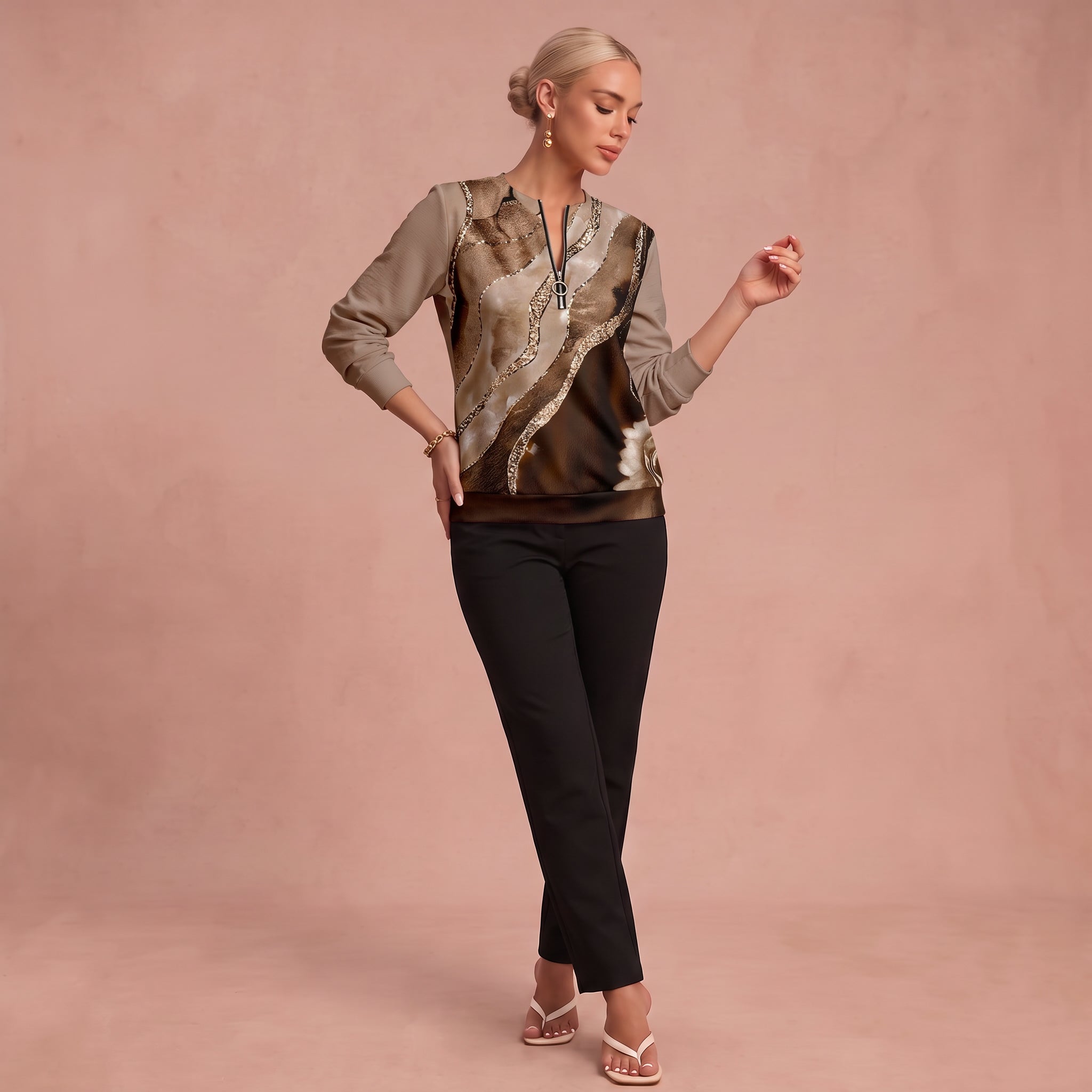 Rosa Brisa – Sweatshirt mit Viertelreißverschluss – 1