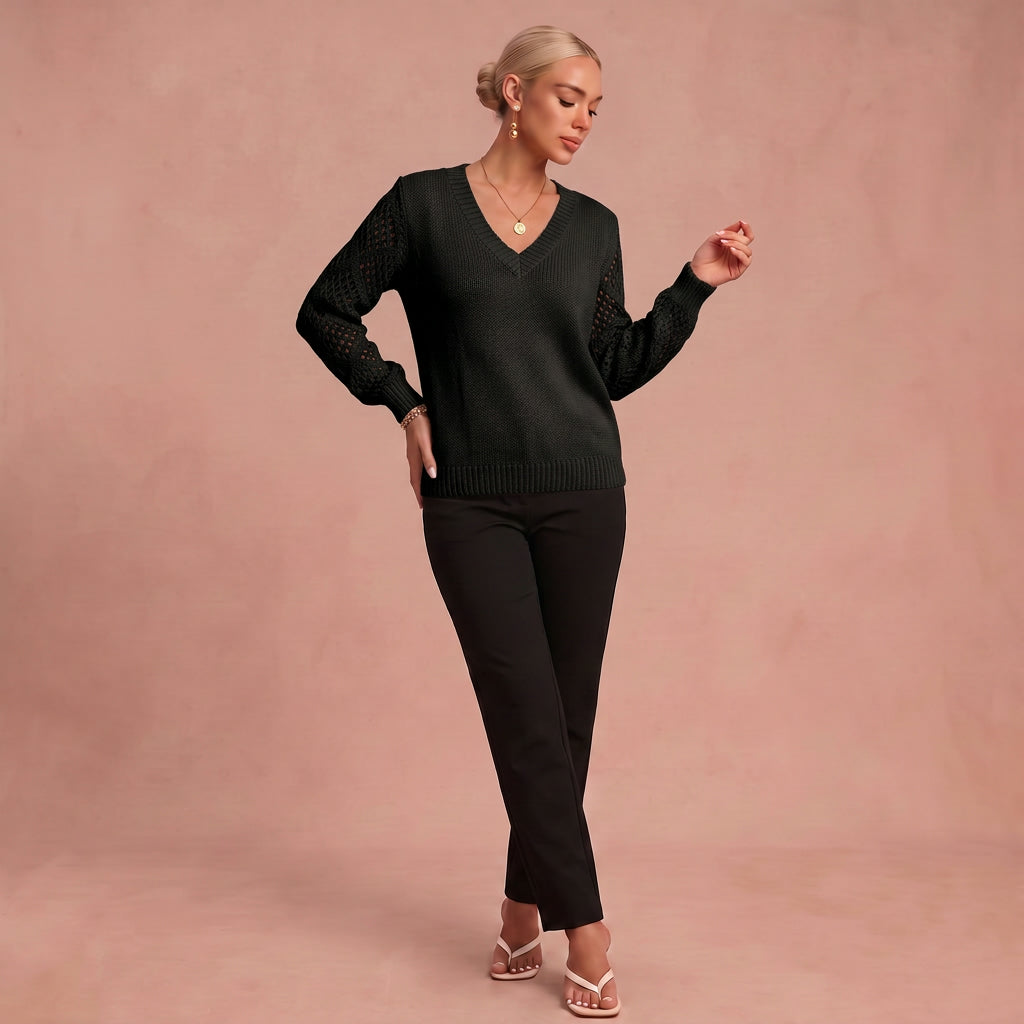Martha - V-Ausschnitt Pullover Couture – Schwarz – 1