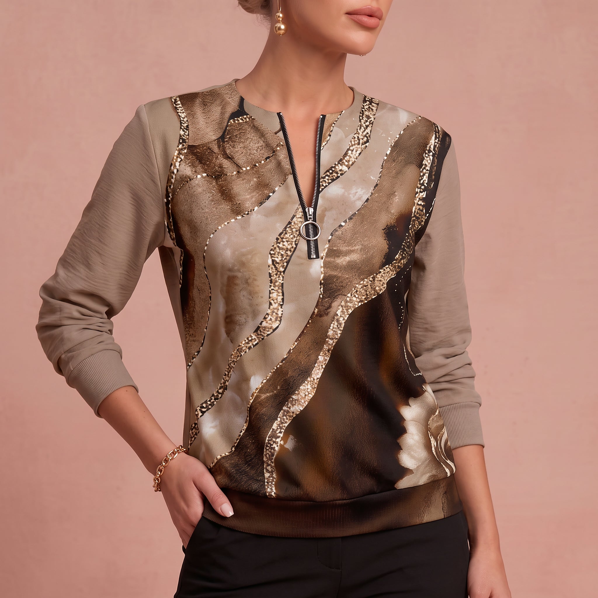 Rosa Brisa – Sweatshirt mit Viertelreißverschluss – 4